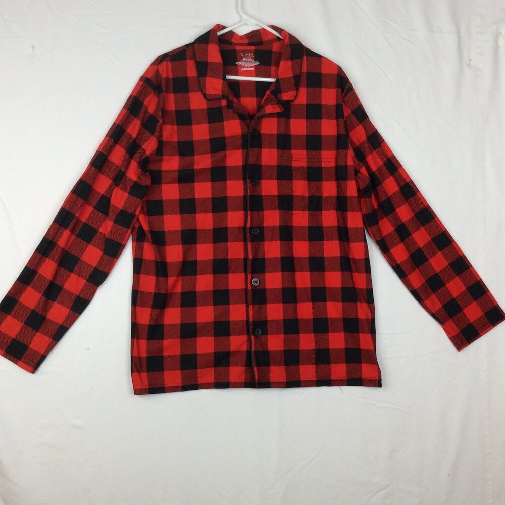 PAJAMARAMA L Red Buffalo Plaid Pajama Top Shirt Top Button Front Long Sleeve
